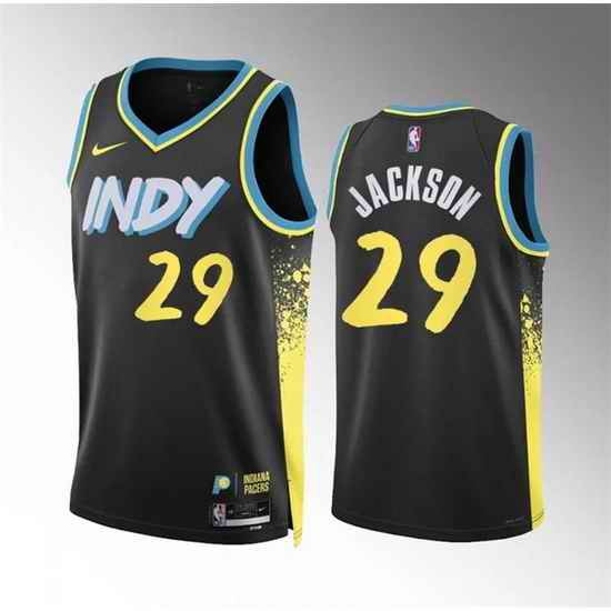 Men Indiana Pacers 29 Quenton Jackson Black 2023 24 City Edition Stitched Basketball Jersey