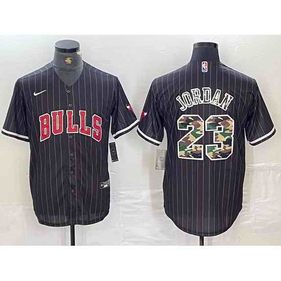 Men Chicago Bulls 23 Michael Jordan Gray Camo Cool Base Stitched Baseball Jersey 5