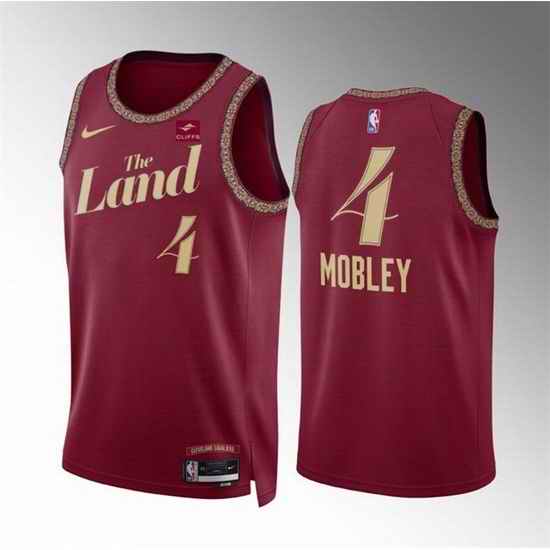 Men Cleveland Cavaliers 4 Evan Mobley Wine 2023 24 City Edition Stitched Jersey