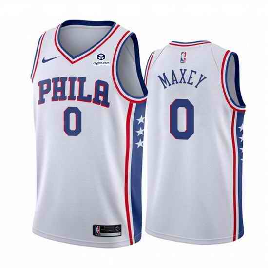 Men Philadelphia 76ers 0 Tyrese Maxey White Association Edition Stitched Jersey