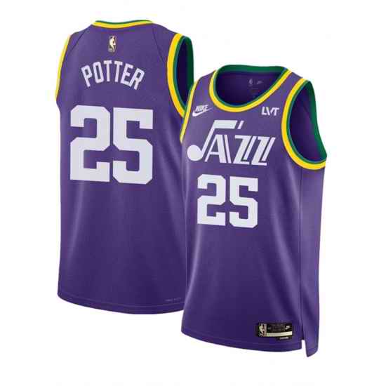 Men Utah Jazz 25 Micah Potter Purple 2023 Classic Edition Stitched Basketball Jersey