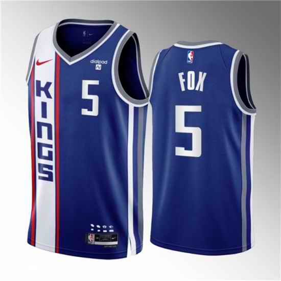 Men Sacramento Kings 5 De 27Aaron Fox Blue 2023 24 City Edition Stitched Basketball Jersey