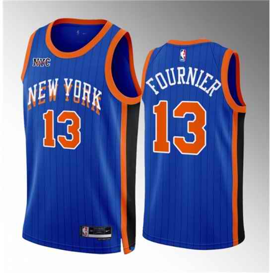Men New Yok Knicks 13 Evan Fournier Blue 2023 24 City Edition Stitched Basketball Jersey