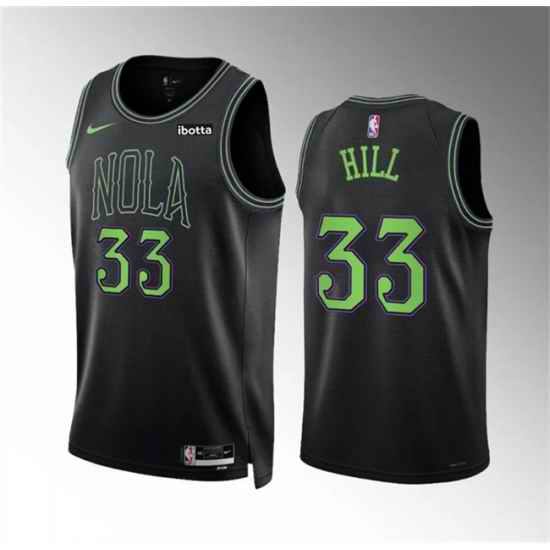 Men New Orleans Pelicans 33 Malcolm Hill Black City Edition Stitched Basketball Jersey