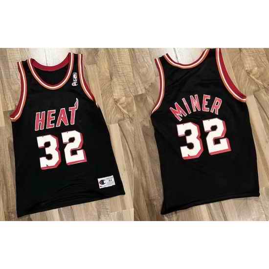 Men Miami Heat 32 Harold Miner Black Champions Stitched Basketball Throwback Jersey