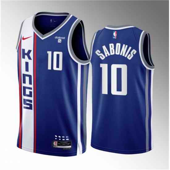 Men Sacramento Kings 10 Domantas Sabonis Blue 2023 24 City Edition Stitched Basketball Jersey
