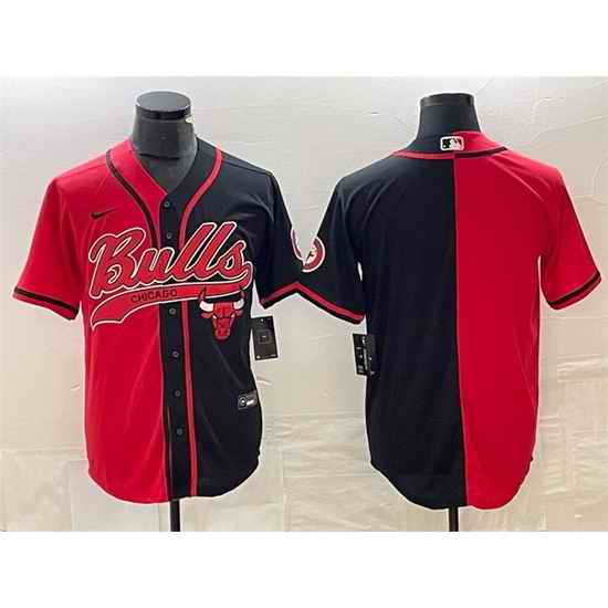 Men Chicago Bulls Blank Red Black Split Cool Base Stitched Baseball Jersey