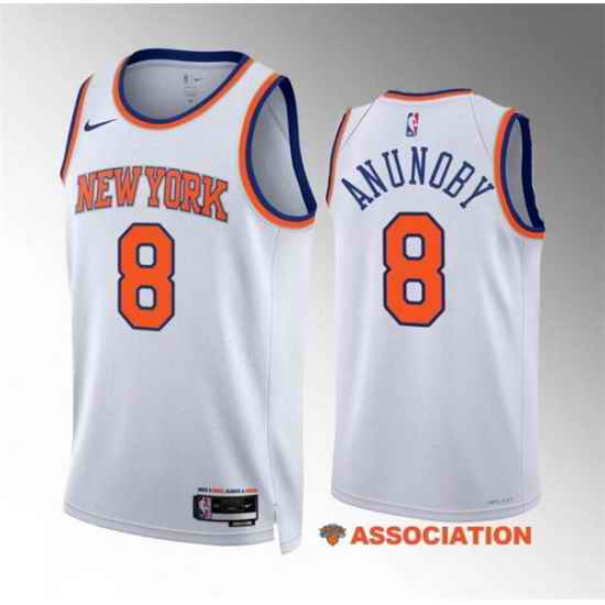 Men New Yok Knicks 8 OG Anunoby White Association Edition Stitched Basketball Jersey