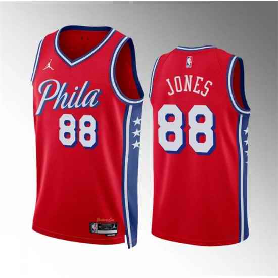 Men Philadelphia 76ers 88 Kai Jones Red Statement Edition Stitched Jersey