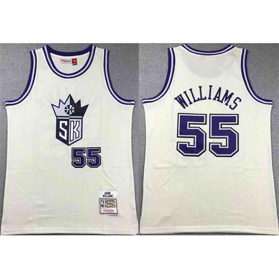 Men Sacramento Kings 55 Jason Williams White Throwback Stitched Jersey