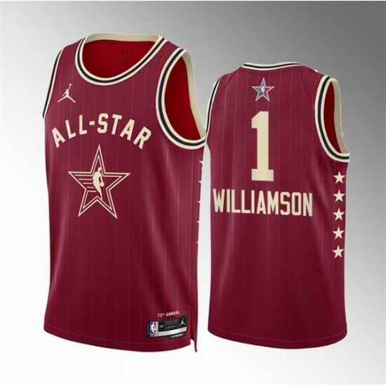 Men 2024 All Star 1 Zion Williamson Crimson Stitched Basketball Jersey