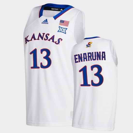Men Kansas Jayhawks Tristan Enaruna College Basketball White New Season 2020 21 Jersey