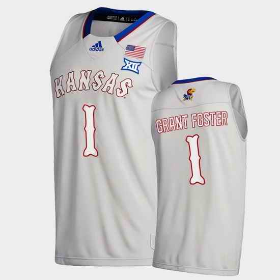 Men Kansas Jayhawks Tyon Grant Foster College Basketball Gray New Season 2020 21 Jersey