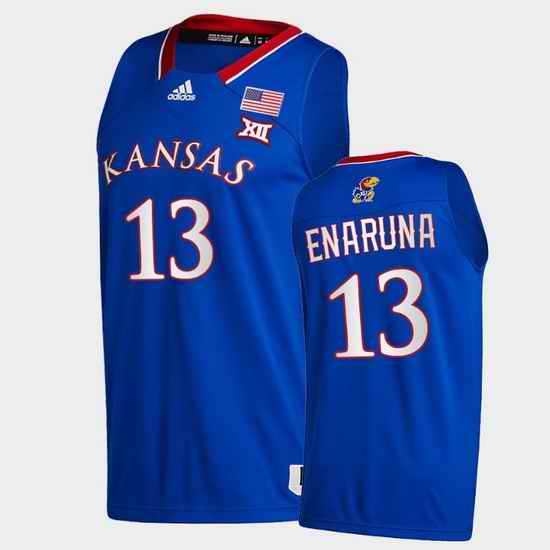 Men Kansas Jayhawks Tristan Enaruna College Basketball Royal New Season 2020 21 Jersey