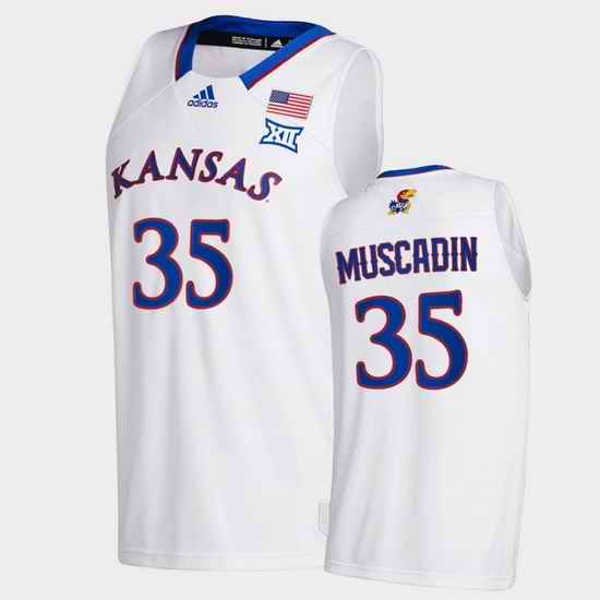 Men Kansas Jayhawks Gethro Muscadin College Basketball White New Season 2020 21 Jersey