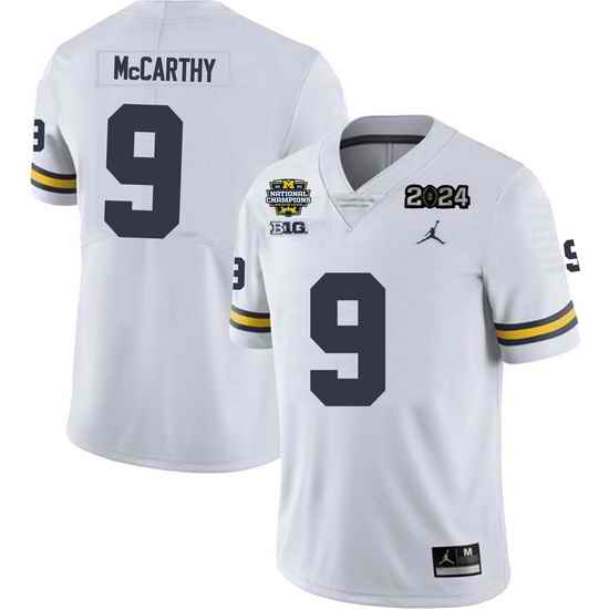 Men Michigan Wolverines J.J. Mccarthy Maize #9 College Football White 2024 National Champions Jersey