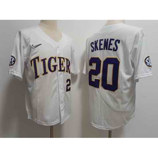 Men LSU Tigers #20 Paul Skenes white Baseball Jersey