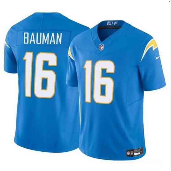 Men Los Angeles Chargers 16 Casey Bauman Blue 2024 F U S E Vapor Limited Stitched Football Jersey