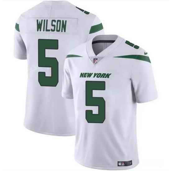 Men New York Jets 5 Garrett Wilson White Vapor Untouchable Limited Stitched Jersey