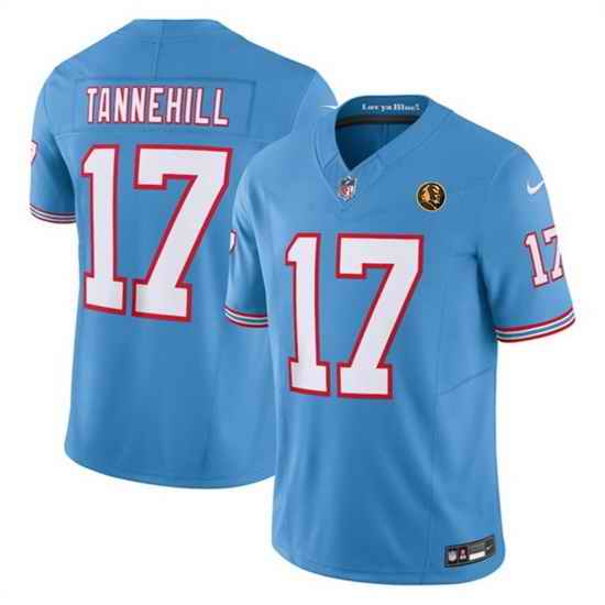 Men Tennessee Titans 17 Ryan Tannehill Blue 2023 F U S E  Throwback With John Madden Patch Vapor Limited Stitched Football Jersey