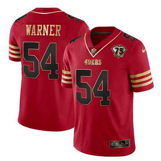 Men San Francisco 49ers 54 Fred Warner Red Gold With 75th Anniversary Patch Stitched Jersey