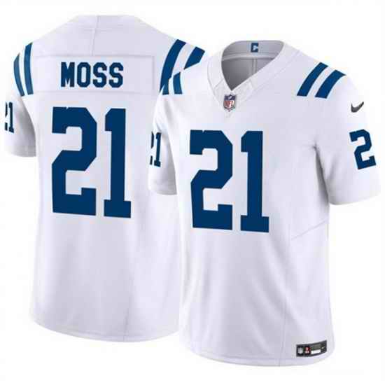 Men Indianapolis Colts 21 Zack Moss White 2023 F U S E  Vapor Untouchable Limited Stitched Football Jersey