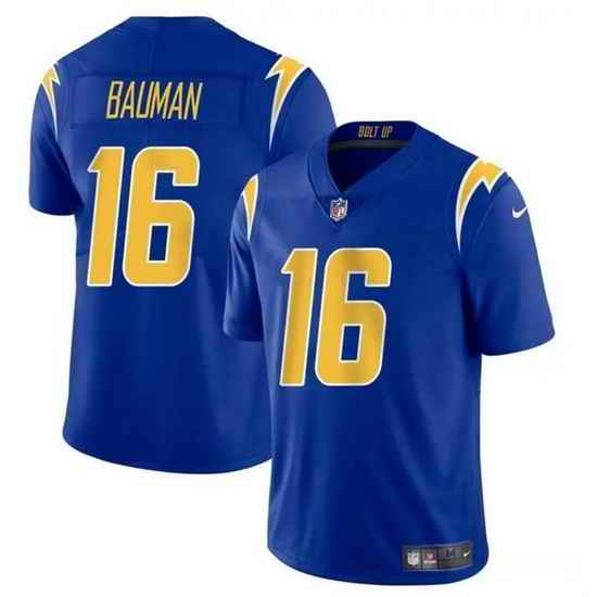 Men Los Angeles Chargers 16 Casey Bauman Royal 2024 Vapor Limited Stitched Football Jersey