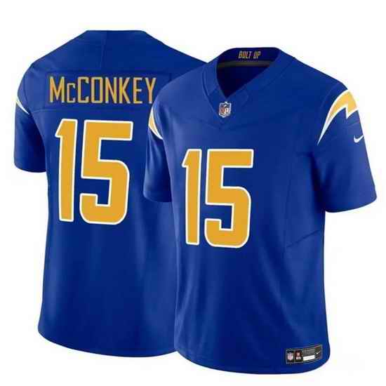 Men Los Angeles Chargers 15 Ladd McConkey Royal 2024 F U S E Draft Vapor Limited Stitched Football Jersey