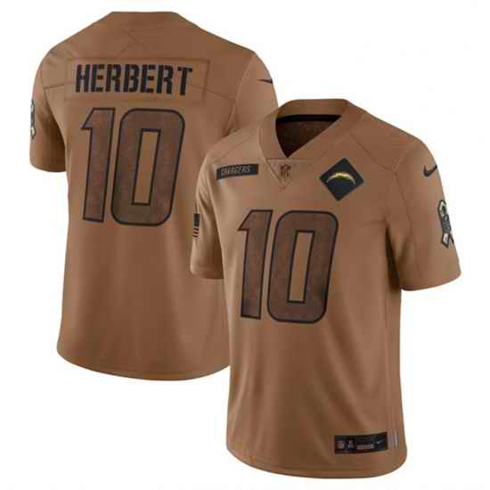 Men Los Angeles Chargers 10 Justin Herbert 2023 Brown Salute To Service Limited Stitched Jersey