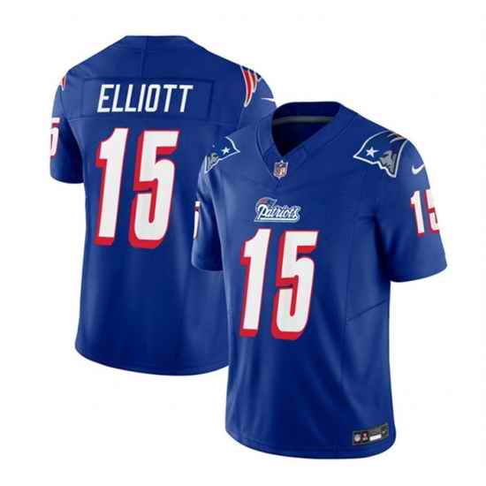 Men New England Patriots 15 Ezekiel Elliott Blue 2023 F U S E  Throwback Limited Stitched Football Jersey