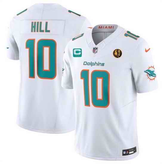 Men Miami Dolphins 10 Tyreek Hill White 2023 F U S E  With 2 Star C Patch And John Madden Patch Vapor Limited Stitched Football Jersey