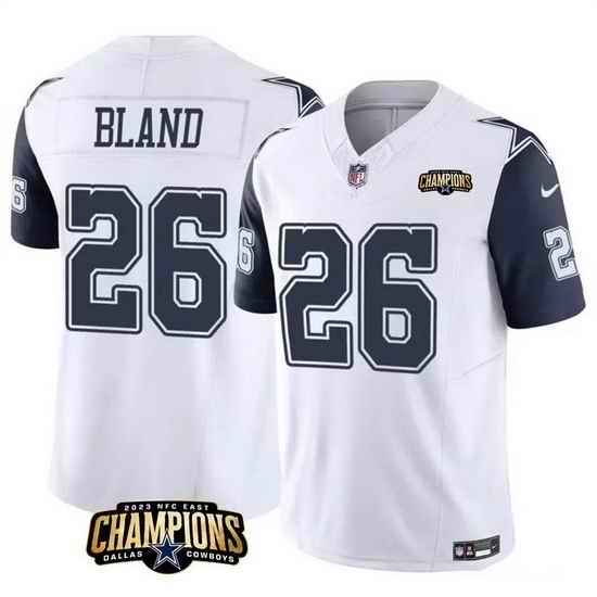 Men Dallas Cowboys 26 DaRon Bland White Navy 2023 F U S E  NFC East Champions Patch Stitched Football Jersey