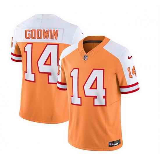 Men Tampa Bay Buccaneers 14 Chris Godwin 2023 F U S E  White Gold With 4 Star C Patch Throwback Limited Stitched Jersey