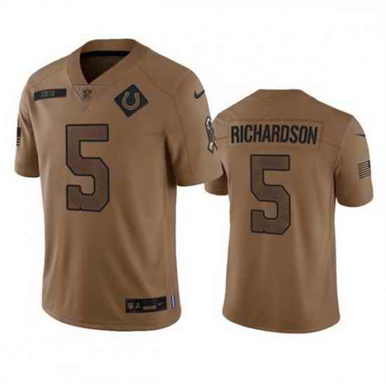 Men Indianapolis Colts 5 Anthony Richardson 2023 Brown Salute To Sertvice Stitched Football Jersey