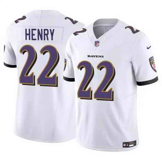 Men Baltimore Ravens 22 Derrick Henry 2023 F U S E  White Vapor Limited Football Stitched Jersey