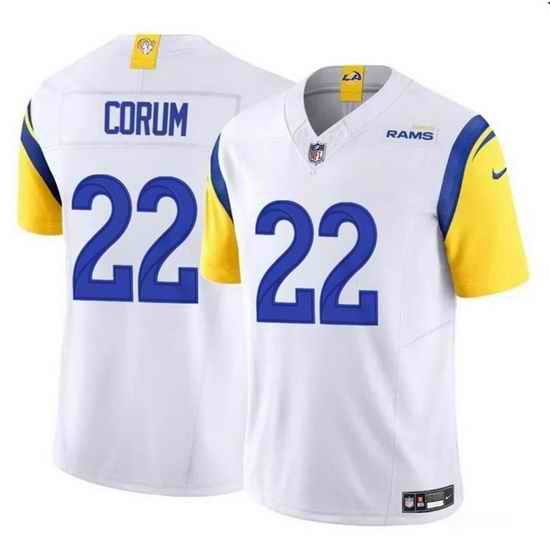 Men Los Angeles Rams 22 Blake Corum White 2024 Draft F U S E Vapor Untouchable Stitched Football Jersey