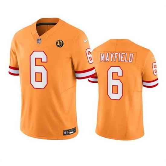 Men Tampa Bay Buccaneers 6 Baker Mayfield Orange 2023 F U S E  Throwback With John Madden Patch Vapor Limited Stitched Football Jersey