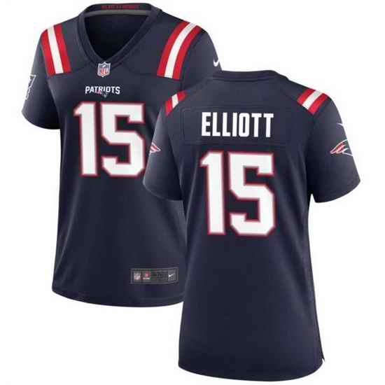 Women New England Patriots 15 Ezekiel Elliott Navy Stitched Jersey  Run Small