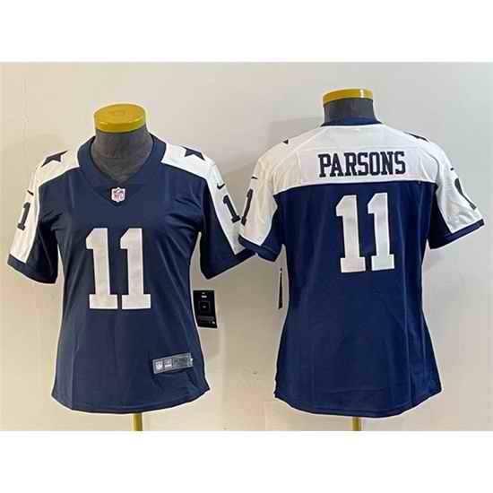 Women Dallas Cowboys 11 Micah Parsons Navy White Vapor Untouchable Limited Stitched Jersey  Run Small