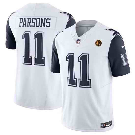 Men Dallas Cowboys 11 Micah Parsons White 2023 F U S E  With John Madden Patch Vapor Limited Stitched Football Jersey