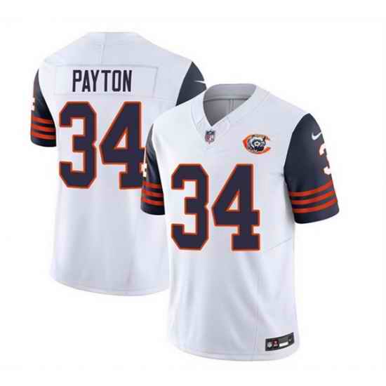 Men Chicago Bears 34 Walter Payton White Navy 2023 F U S E  Throwback Limited Stitched Football Jersey