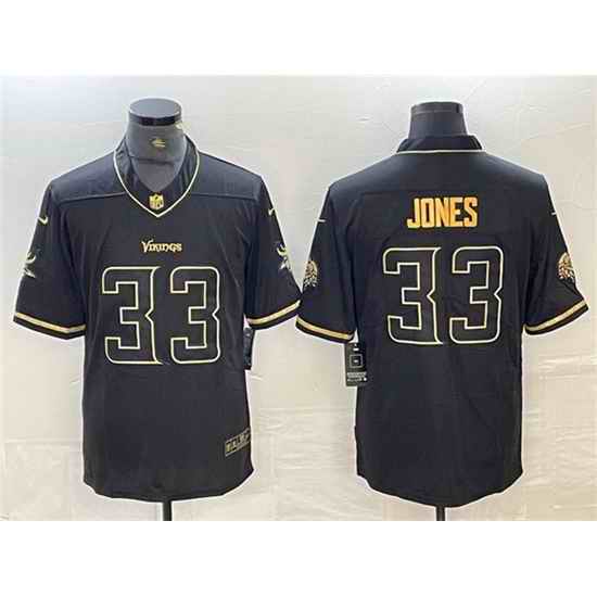 Men Minnesota Vikings 33 Aaron Jones Black Golden Edition Limited Stitched Jersey