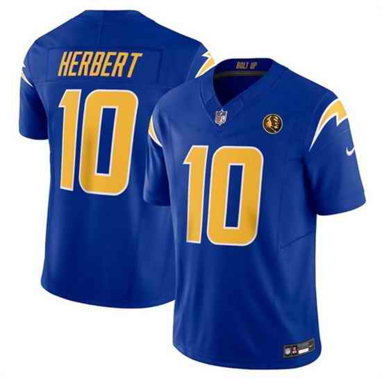 Men Los Angeles Chargers 10 Justin Herbert Royal 2023 F U S E  With John Madden Patch Vapor Limited Stitched Football Jersey