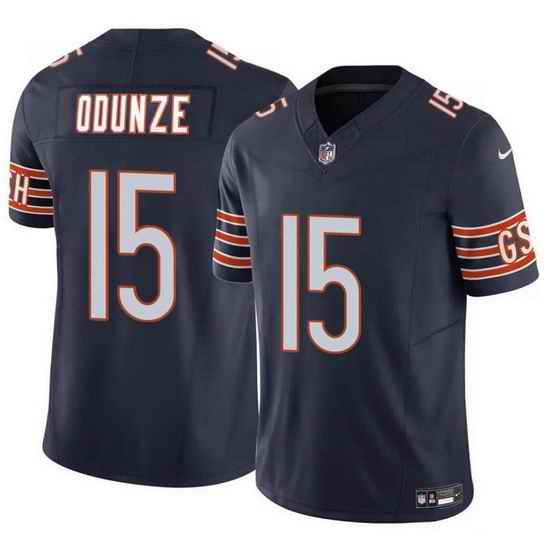 Men Chicago Bears 15 Rome Odunze Navy 2024 Draft F U S E  Vapor Stitched Football Jersey