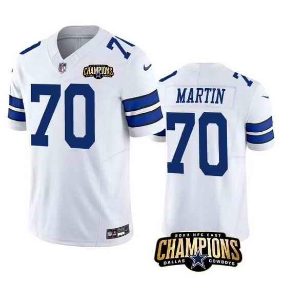 Men Dallas Cowboys 70 Zack Martin White 2023 F U S E  NFC East Champions Patch Stitched Football Jersey