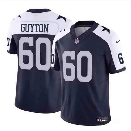 Men Dallas Cowboys 60 Tyler Guyton Navy White 2024 Draft F U S E Thanksgiving Vapor Untouchable Limited Stitched Football Jersey