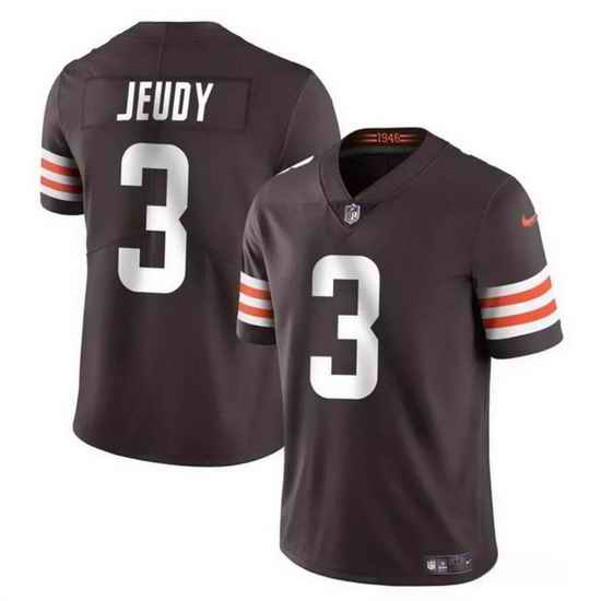 Men Cleveland Browns 3 Jerry Jeudy Brown Vapor Limited Stitched Football Jersey