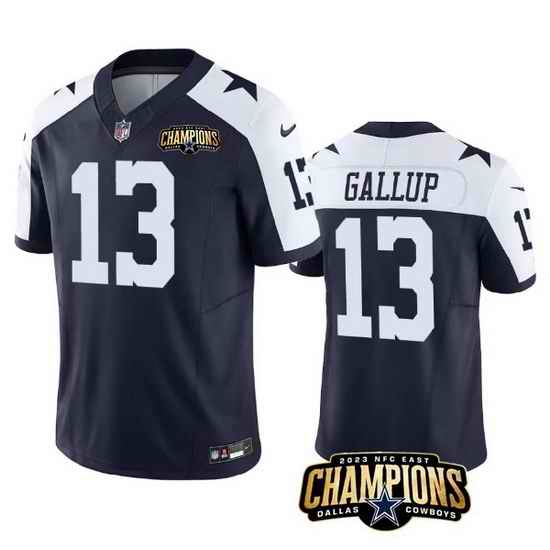 Men Dallas Cowboys 13 Michael Gallup Navy White 2023 F U S E  NFC East Champions Patch Stitched Football Jersey