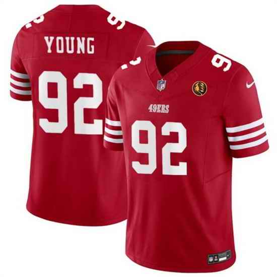 Men San Francisco 49ers 92 Chase Young Red 2023 F U S E  With John Madden Patch Vapor Limited Stitched Football Jersey