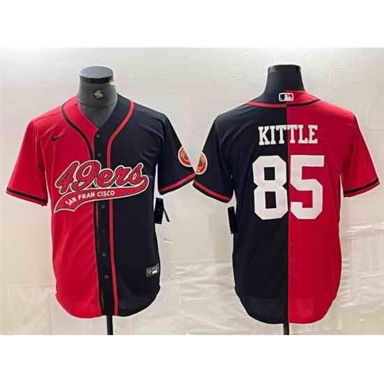Men San Francisco 49ers 85 George Kittle Red Black Split With Patch Cool Base Stitched Baseball Jersey